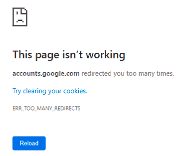 Messaggio di errore ERR_TOO_MANY_REDIRECTS