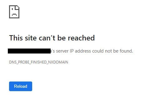 Schermata dell'errore DNS_PROBE_FINISHED_NXDOMAIN