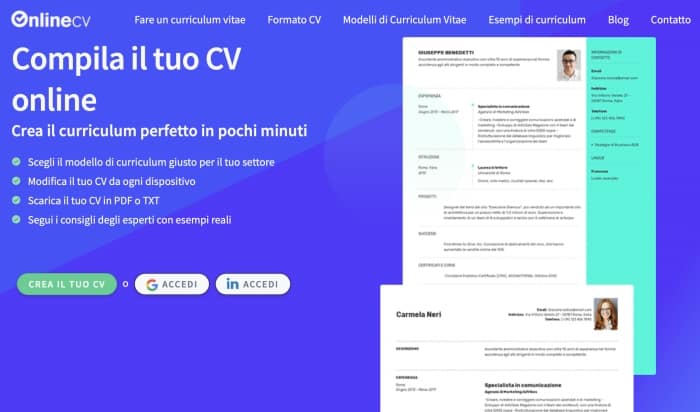 Creare un CV online con OnlineCV