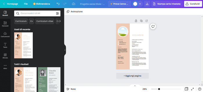 Creare un curriculum con Canva
