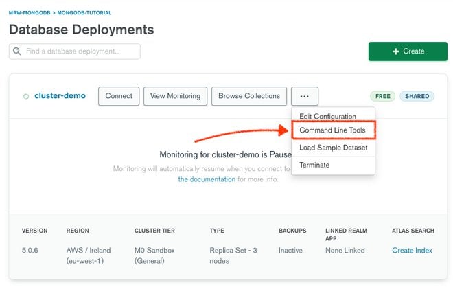 Schermata principale di MongoDB Atlas