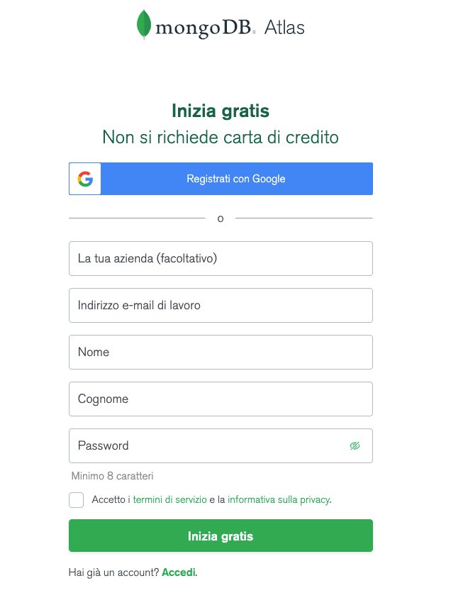 Modulo per creare un account per MongoDB Atlas