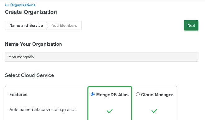 modulo per la creazione di una nuova organizzazione su mongodb atlas