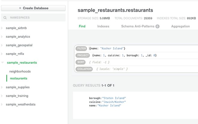 Esempio di query in MongoDB Atlas