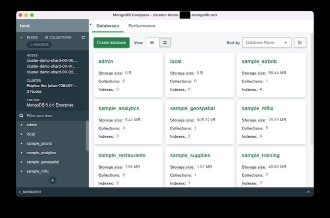 Schermata iniziale di MongoDB Compass