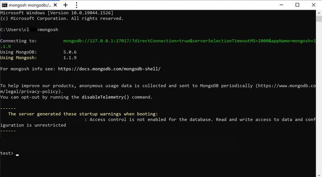 schermata di avvio installazione di mongodb in windows 10