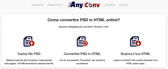 Conversione PSD in HTML tramite AnyConv