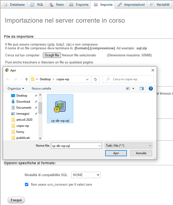 Importazione dati