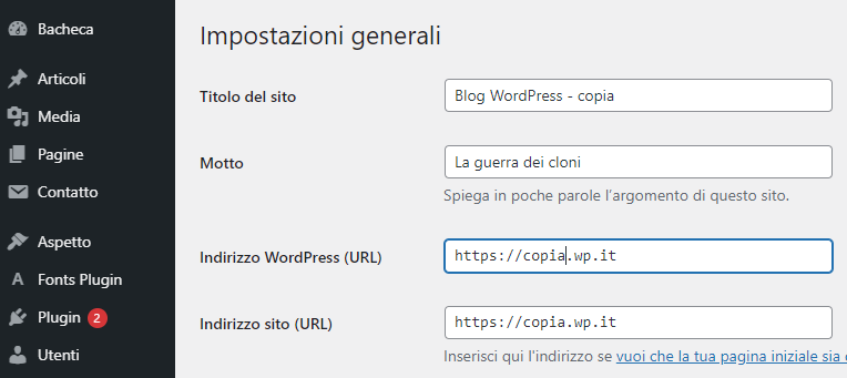 Impostazioni di WordPress