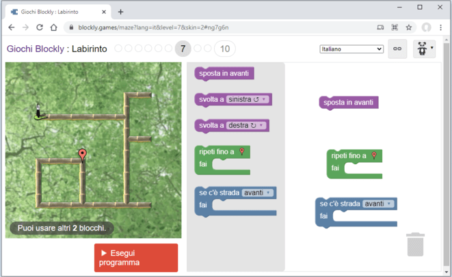 L'interfaccia di Blockly