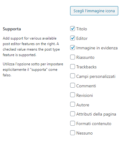 Impostazioni di CPT UI