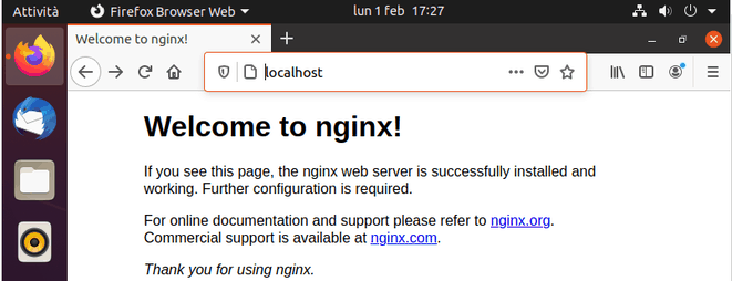 Verificare il funzionamento di Nginx mediante il browser