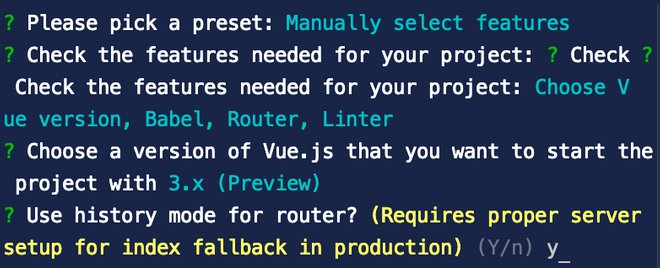 Step 4 della configurazione di una nuova applicazione tramite Vue Cli