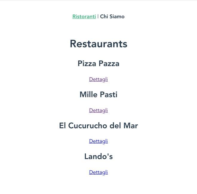 schermata del componente restaurants in un'applicazione che usa vue router