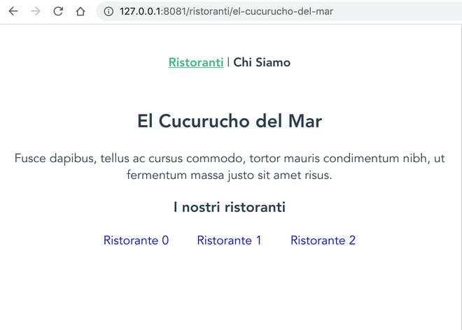 schermata del componente restaurant in un'applicazione che usa vue router