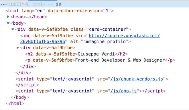 struttura del dom in Vue.js ottenuta usando gli slot