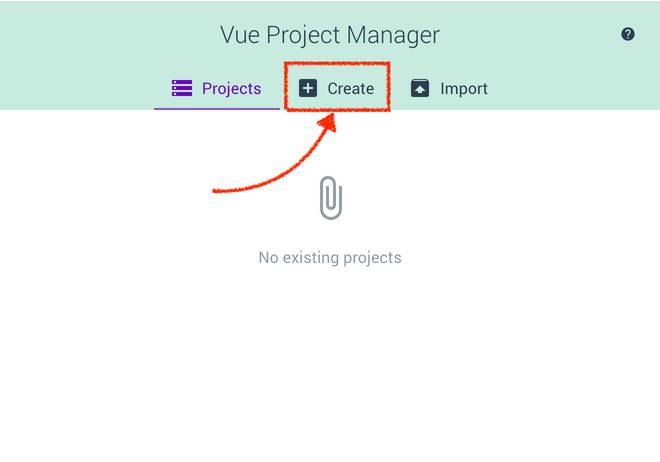 schermata iniziale di vue cli in modalità gui