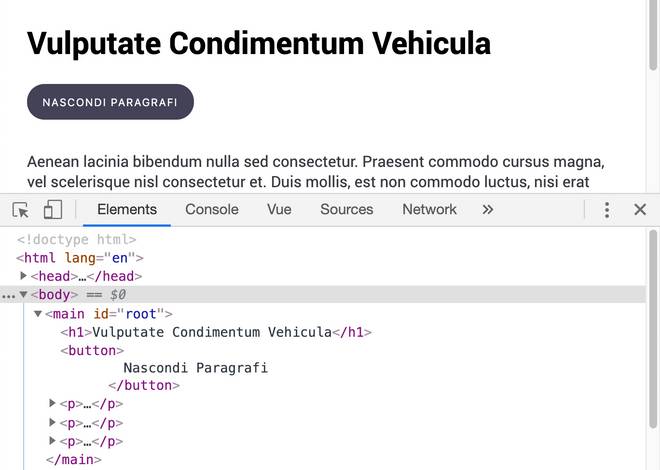 direttiva v-if applicata ad un elemento template