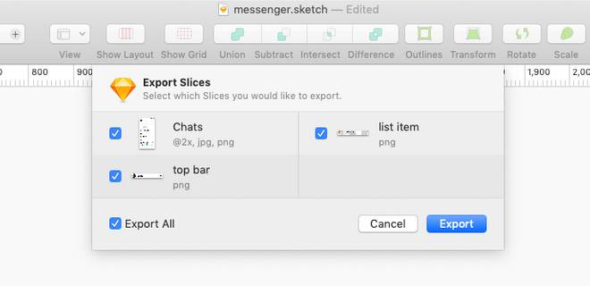 lista export in sketch