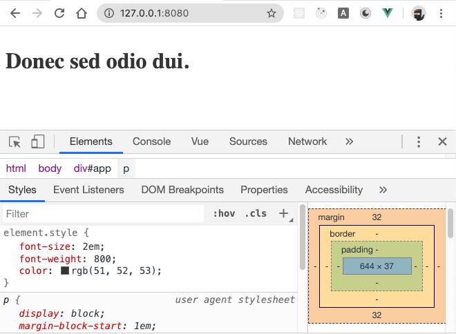 esempio della direttiva v-bind applicata all'attributo style