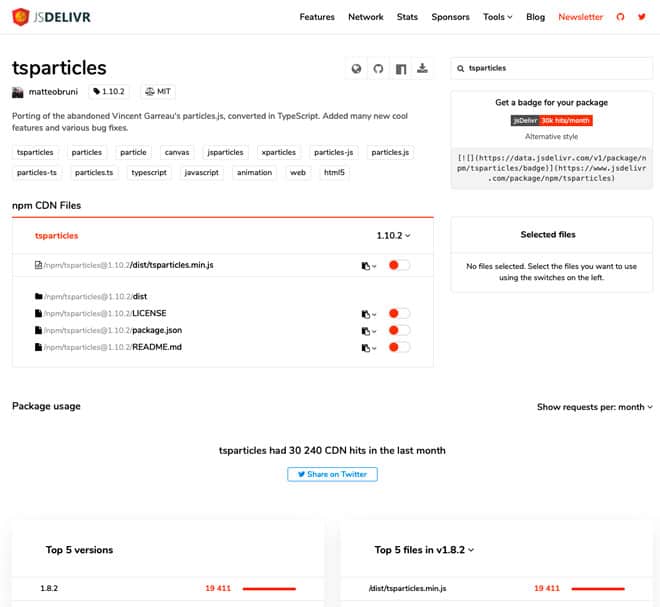 tsParticles tramite JSDelivr