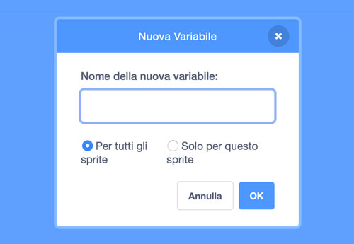 Creo una variabile in Scratch