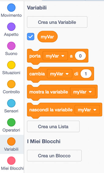 Blocchi variabile in Scratch