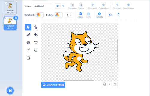 La scheda Costumi di Scratch