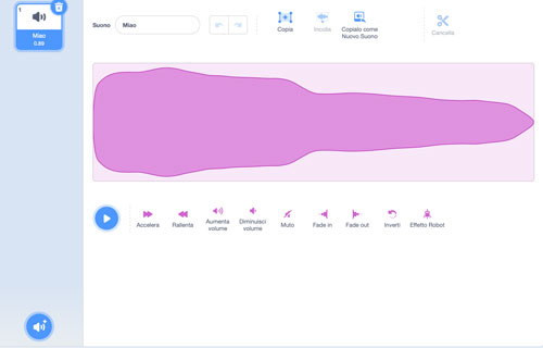 La scheda Suoni di Scratch
