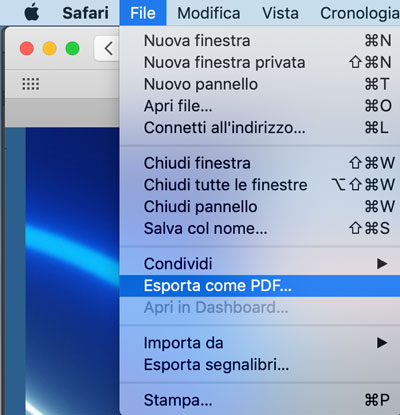 Esportare una pagina web in PDF utilizzando Safari