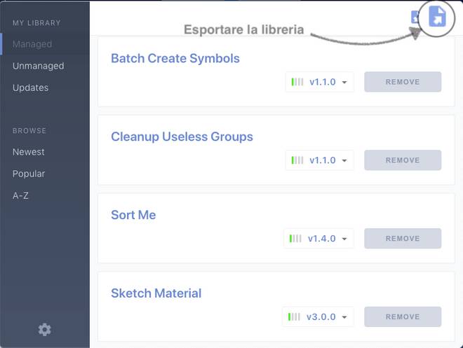 esportare la libreria di plugin in Sketchpacks