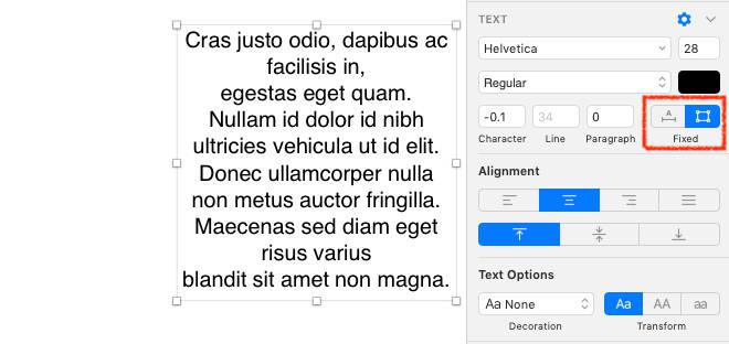 esempio casella di testo in Sketch in modalità Fixed