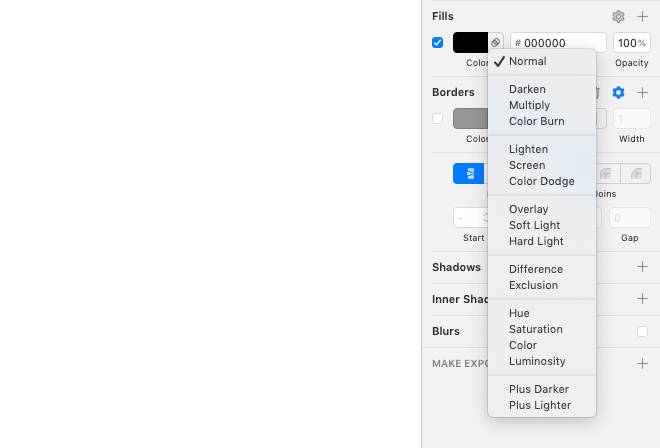 blending mode strato di riempimento dell'inspector di Sketch