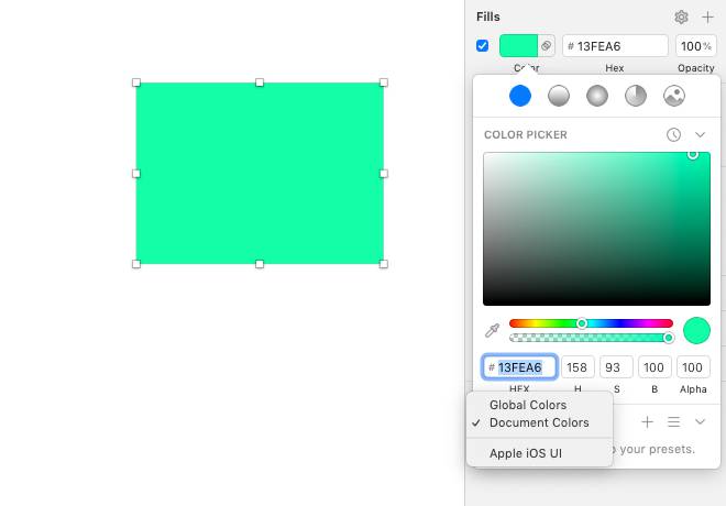 preset dei colori disponibili in sketch