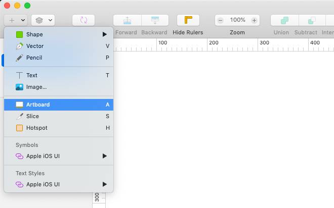 inserire un'artboard in sketch