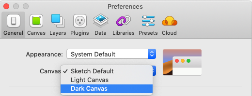 selezione aspetto della canvas di sketch