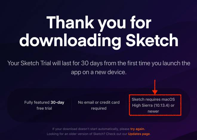 pagina di download del sito sketch.com