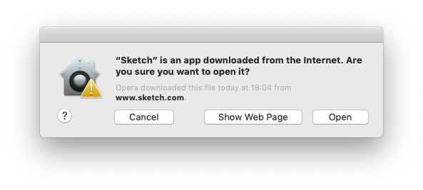 avviso di sicurezza alla prima apertura di Sketch