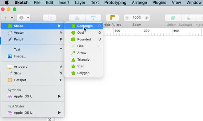 strumento per inserire un rettangolo in Sketch