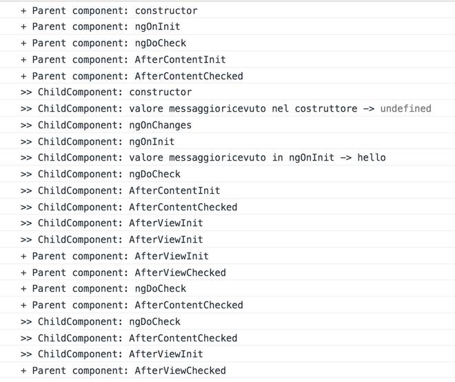 esempio ordine esecuzione metodi lifecycle componenti angular