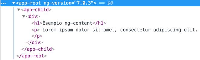 struttura dom applicazione angular ng content