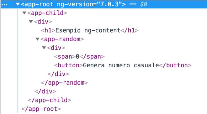 esempio struttura DOM di un'applicazione angular ng content