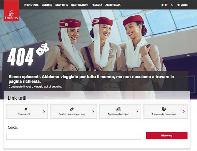 pagina errore 404 page not found emirates