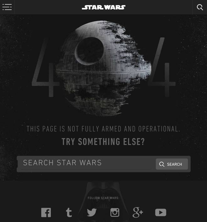 esempio pagina errore 404 star wars