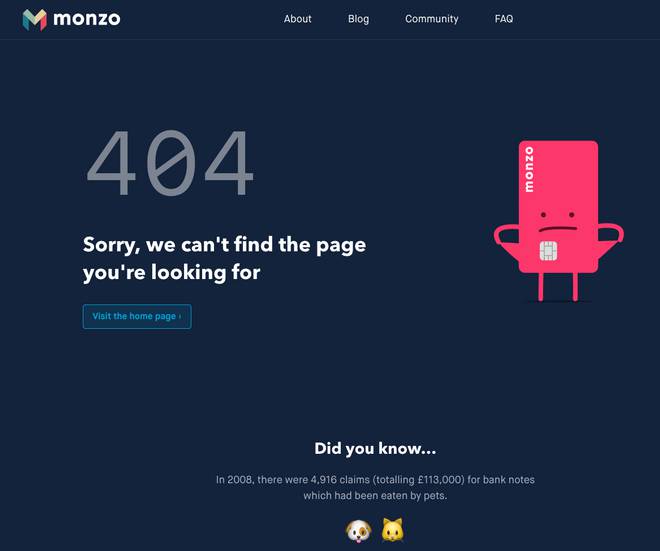 monzo pagina errore 404