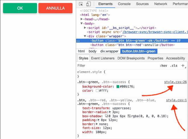 file .scss in Devtools di Google Chrome senza sourcemaps css