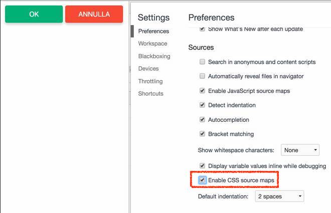 Abilitare le sourcemaps css in Google Chrome