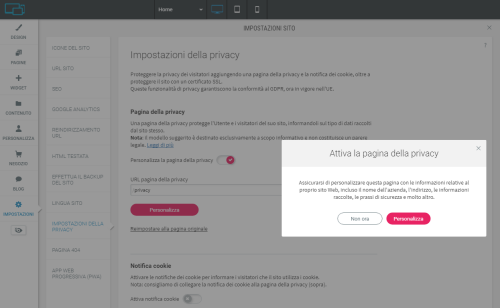 Impostazioni privacy e cookie