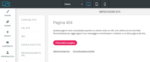 Impostazione pagina 404