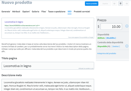 SEO prodotto